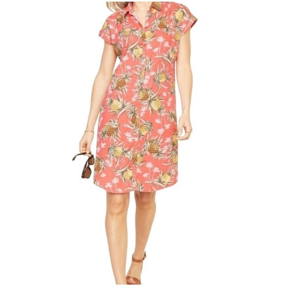 Old Navy Dresses & Skirts - Old navy shirt dress women's M coral linen pineapple print short sleeve tropical